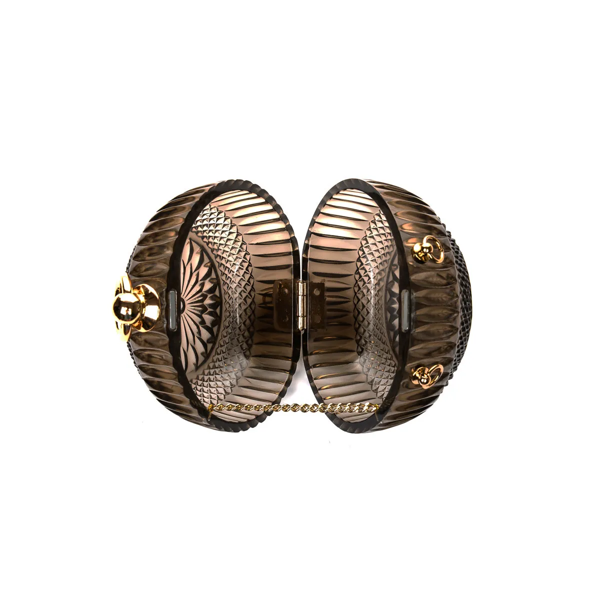 Douglaspoon Hand Carved Sphere Clutch Bag  Dark Grey With Gold Tone