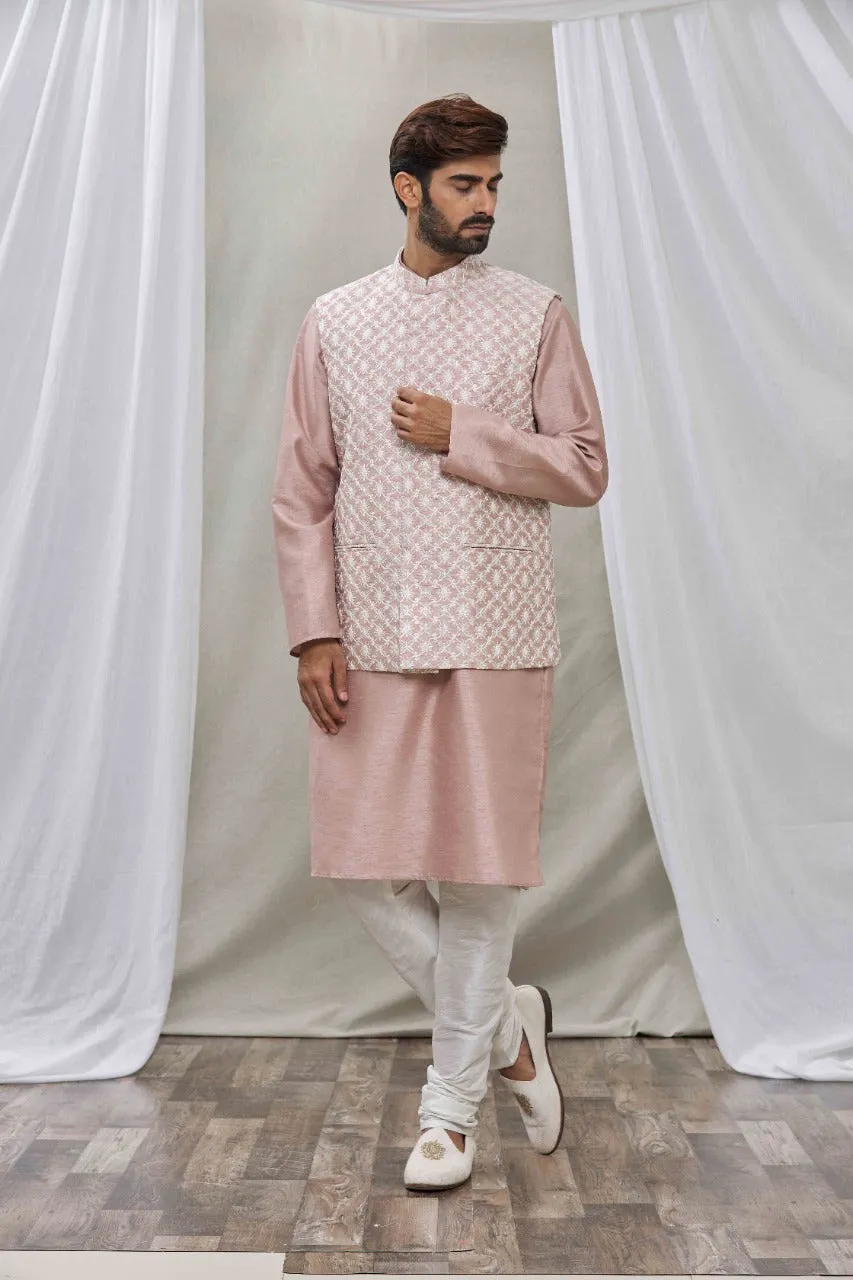 Dusty Pink raw silk jacket set
