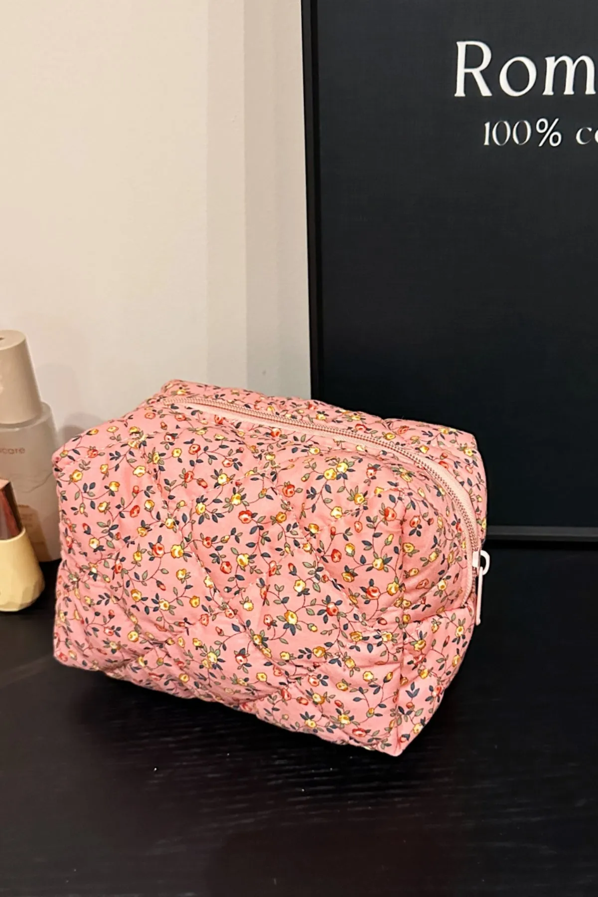 Elegant Floral Quilted Clutch with Plaid Lining