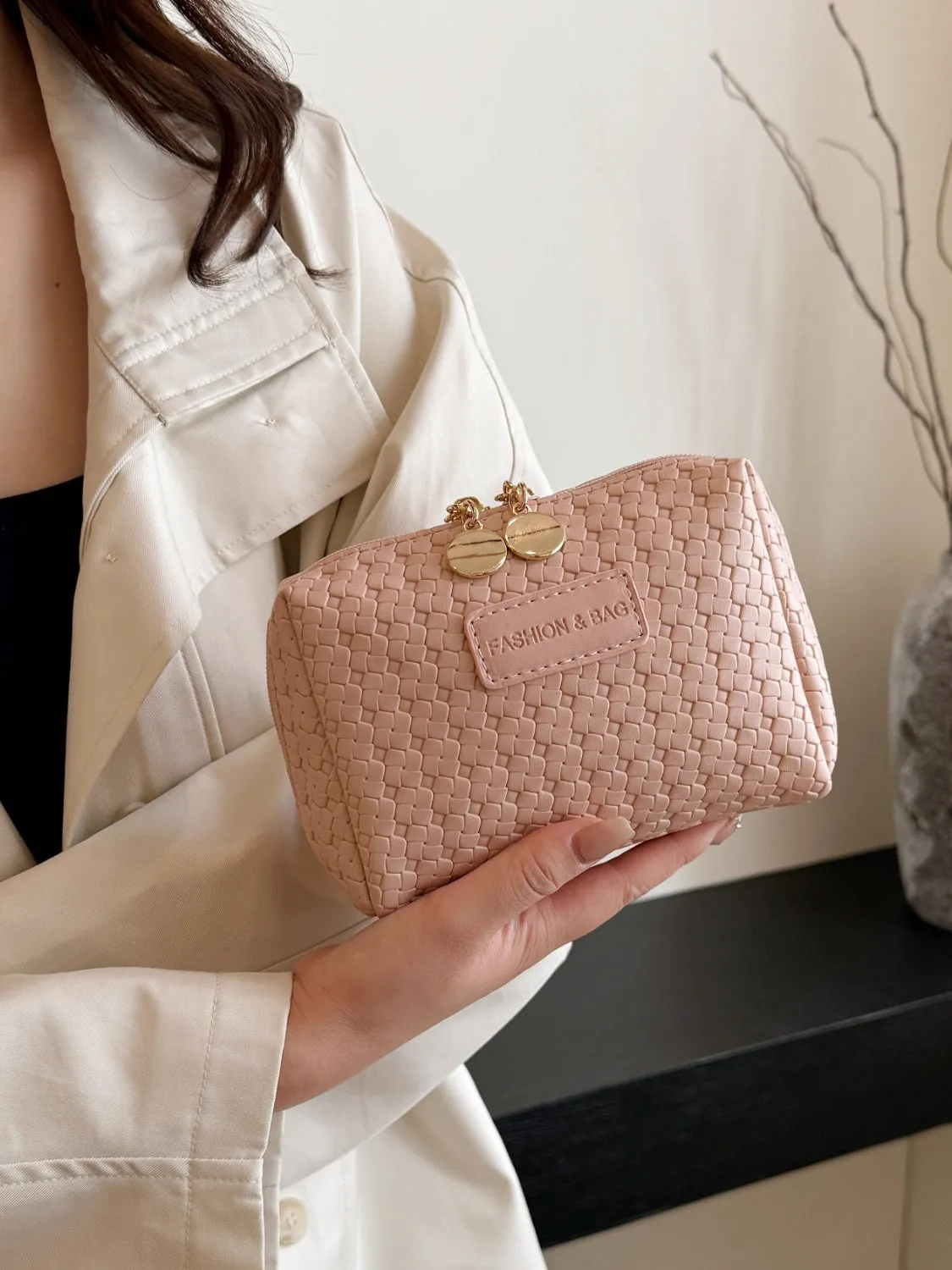 Elegant PU woven leather clutch