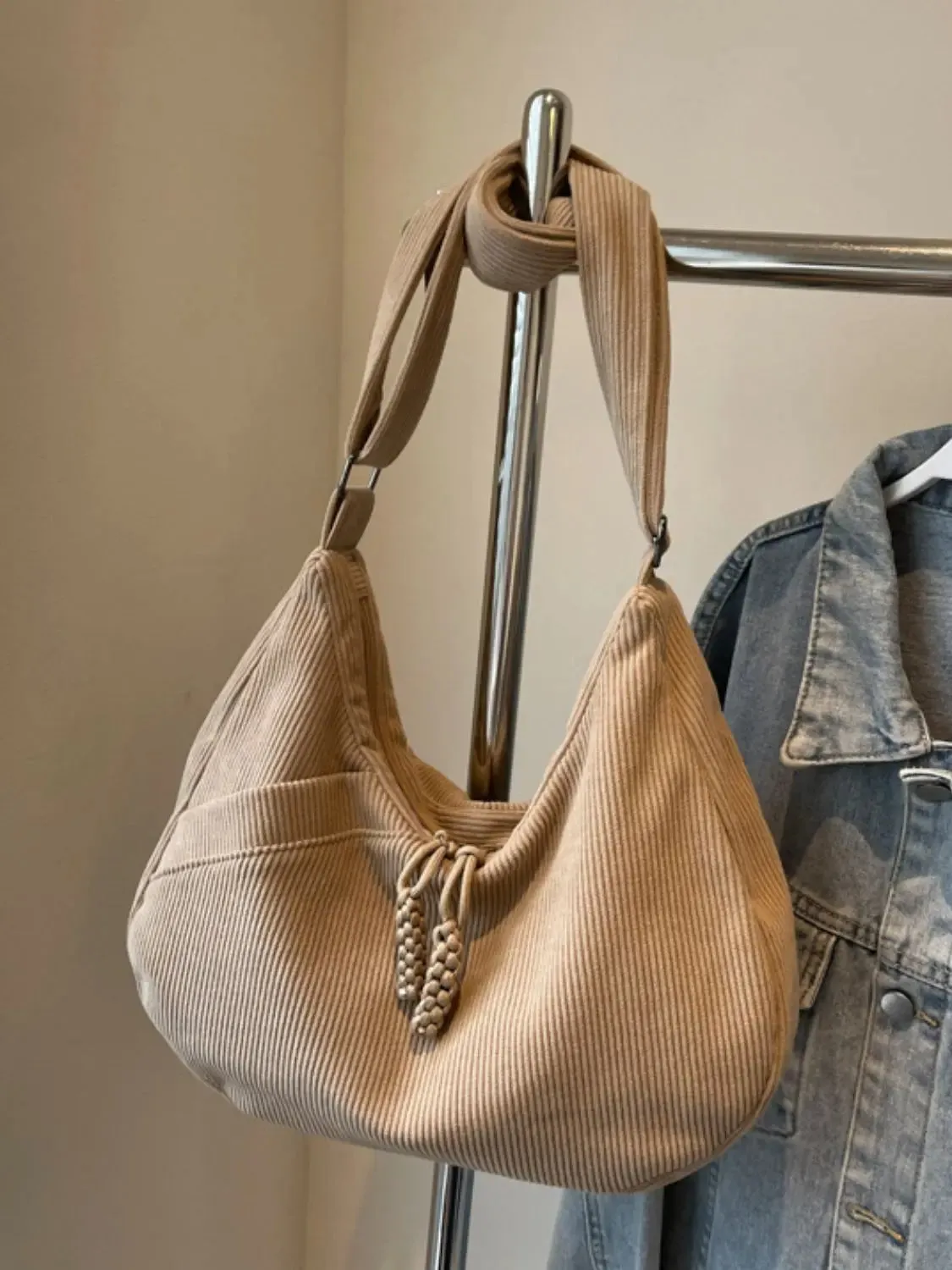 'Ellie' Corduroy Ribbed Shoulder Bag