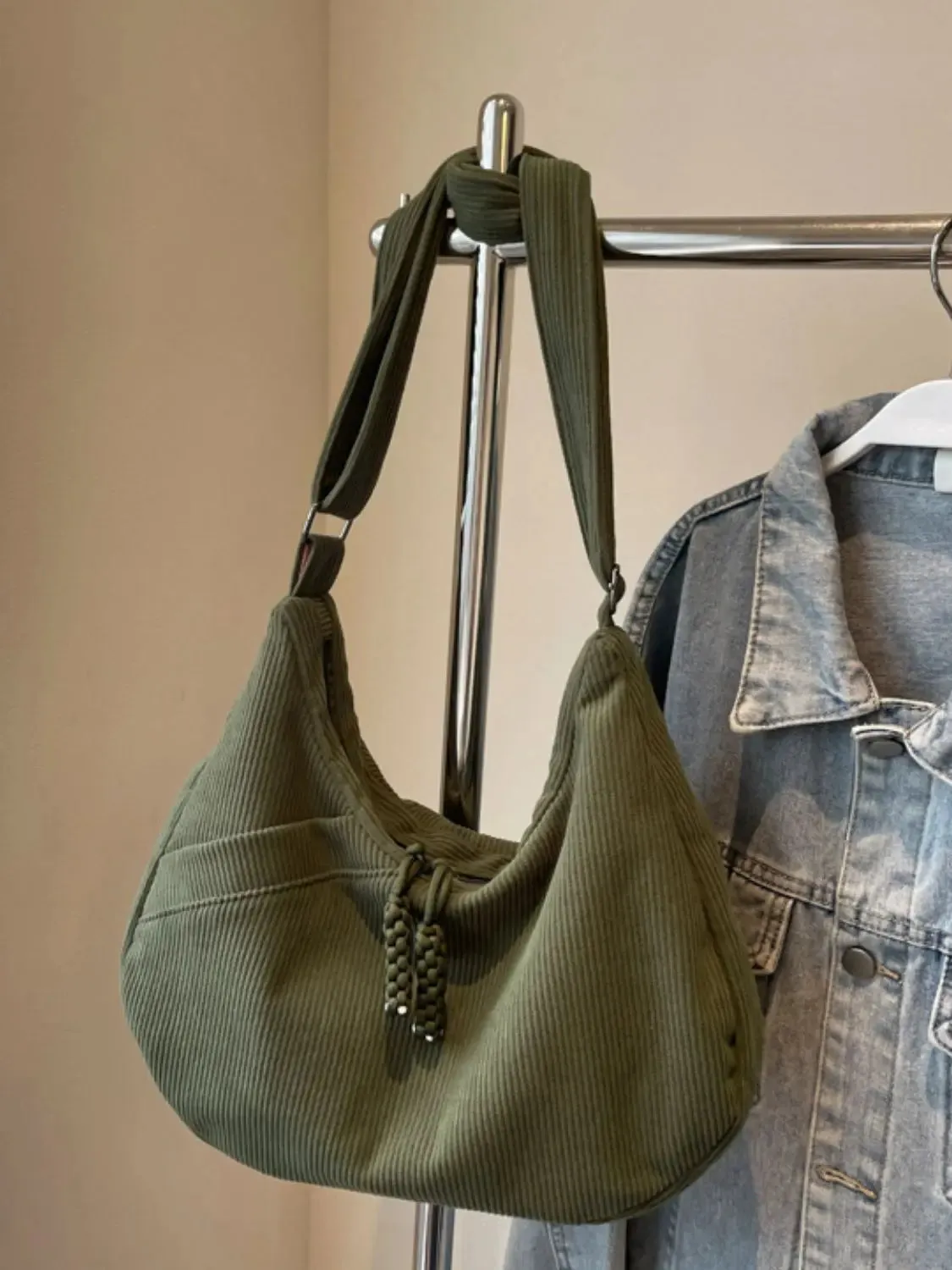 'Ellie' Corduroy Ribbed Shoulder Bag