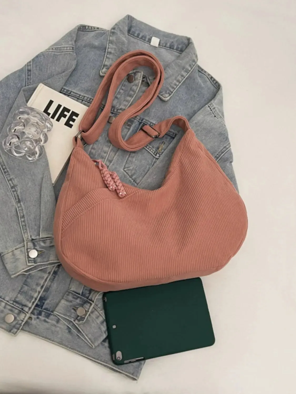 'Ellie' Corduroy Ribbed Shoulder Bag