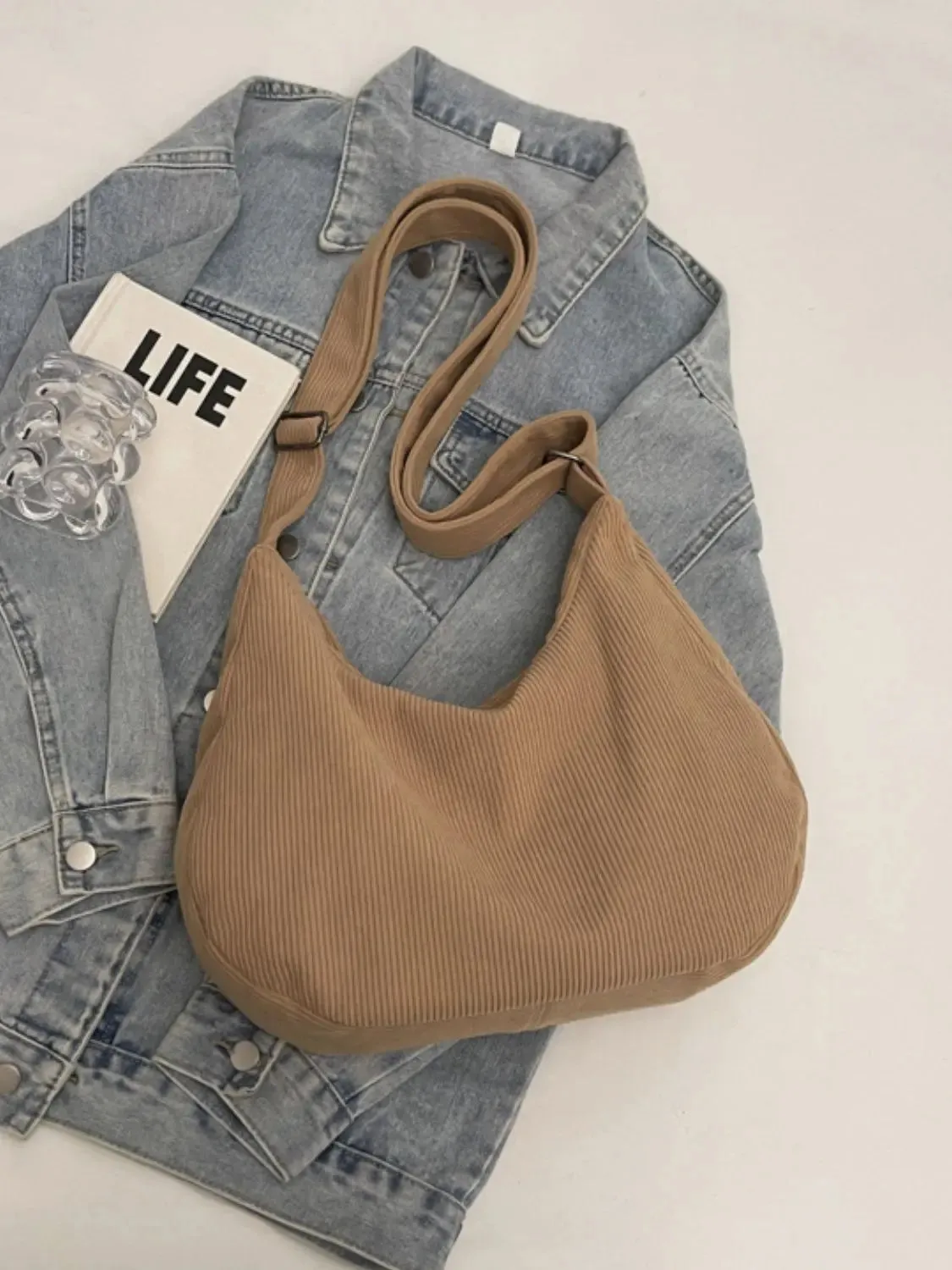 'Ellie' Corduroy Ribbed Shoulder Bag
