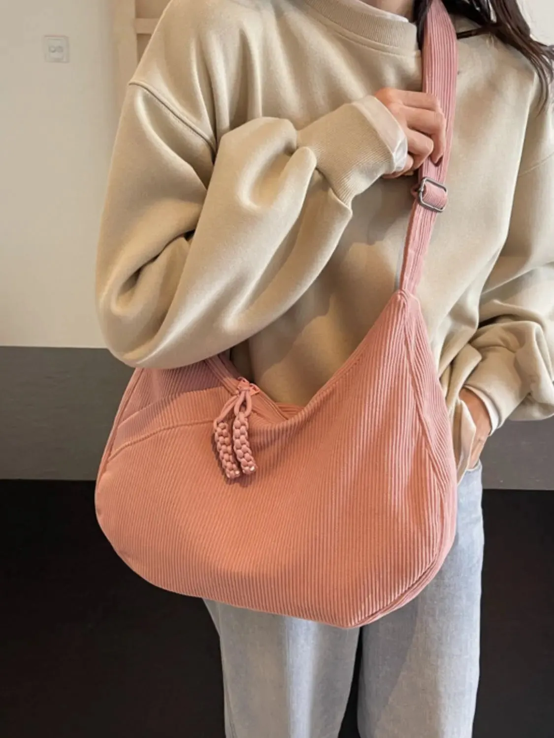 'Ellie' Corduroy Ribbed Shoulder Bag