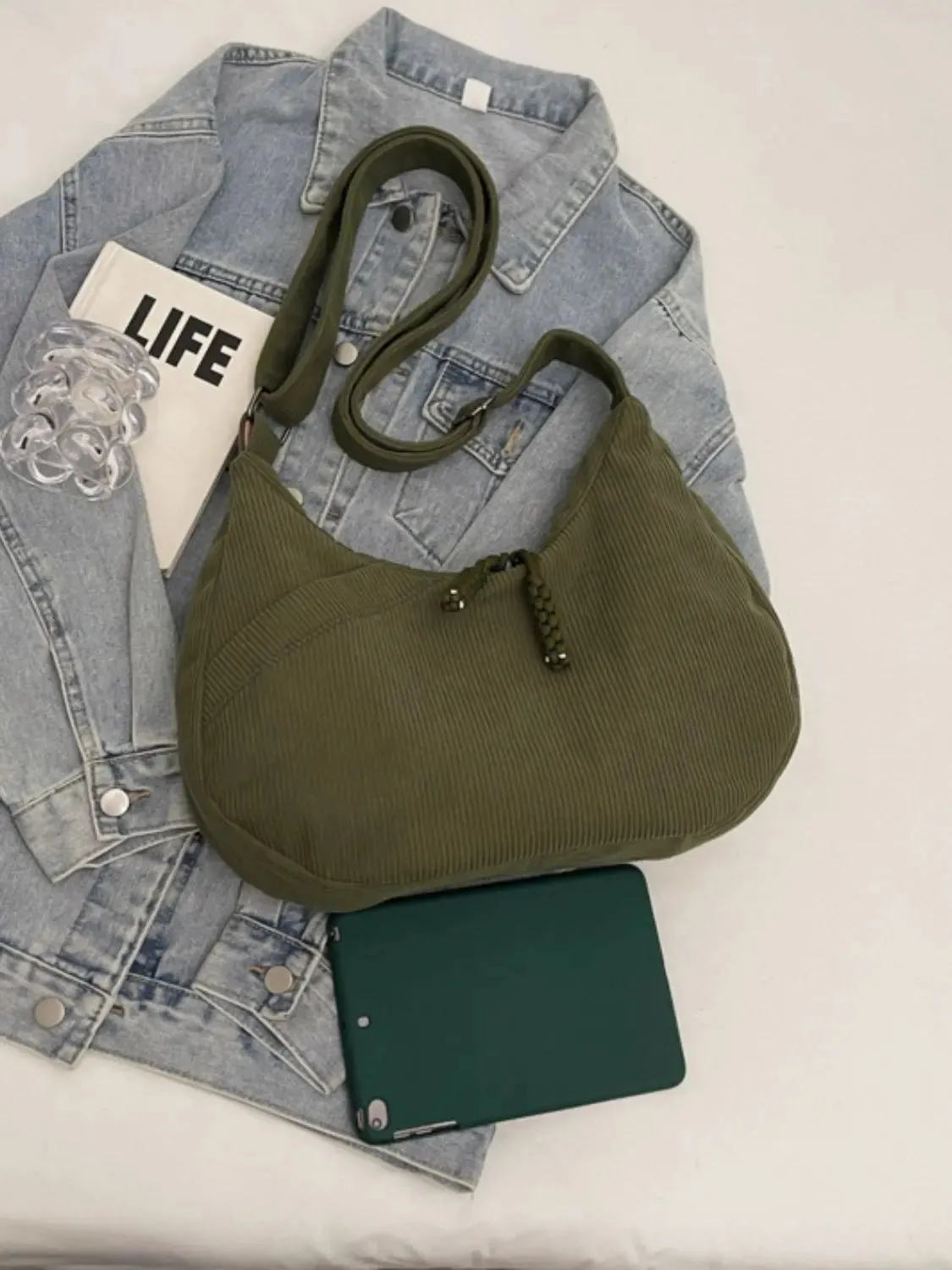 'Ellie' Corduroy Ribbed Shoulder Bag