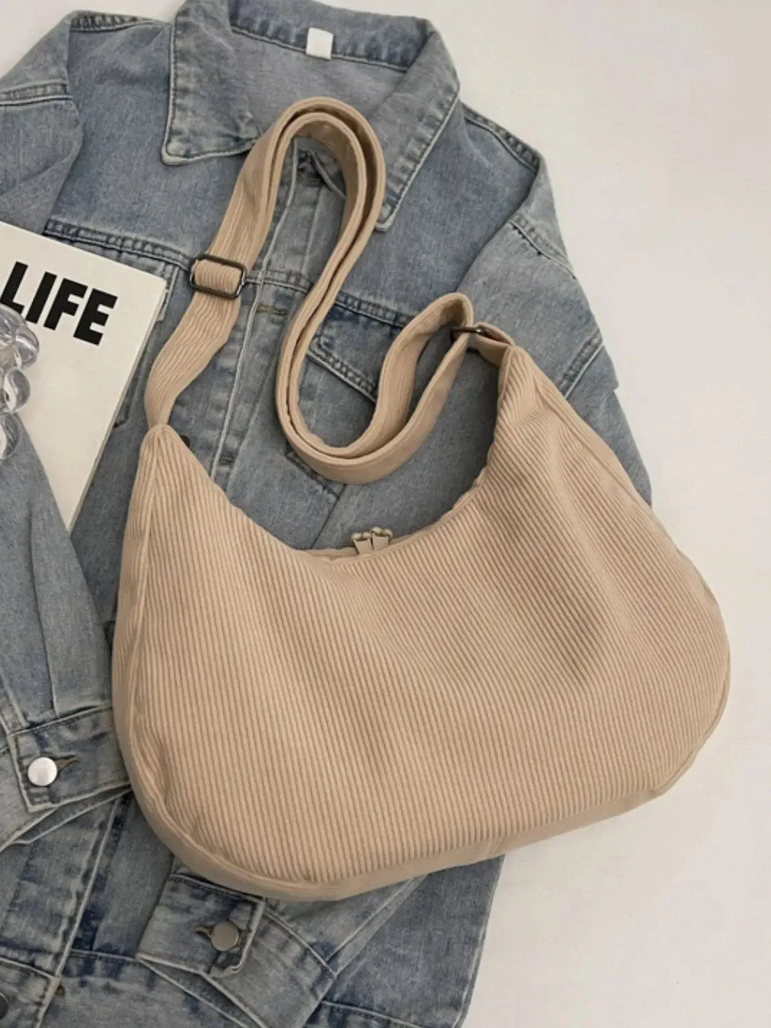 'Ellie' Corduroy Ribbed Shoulder Bag