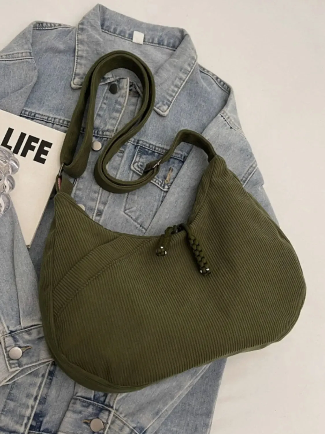 'Ellie' Corduroy Ribbed Shoulder Bag
