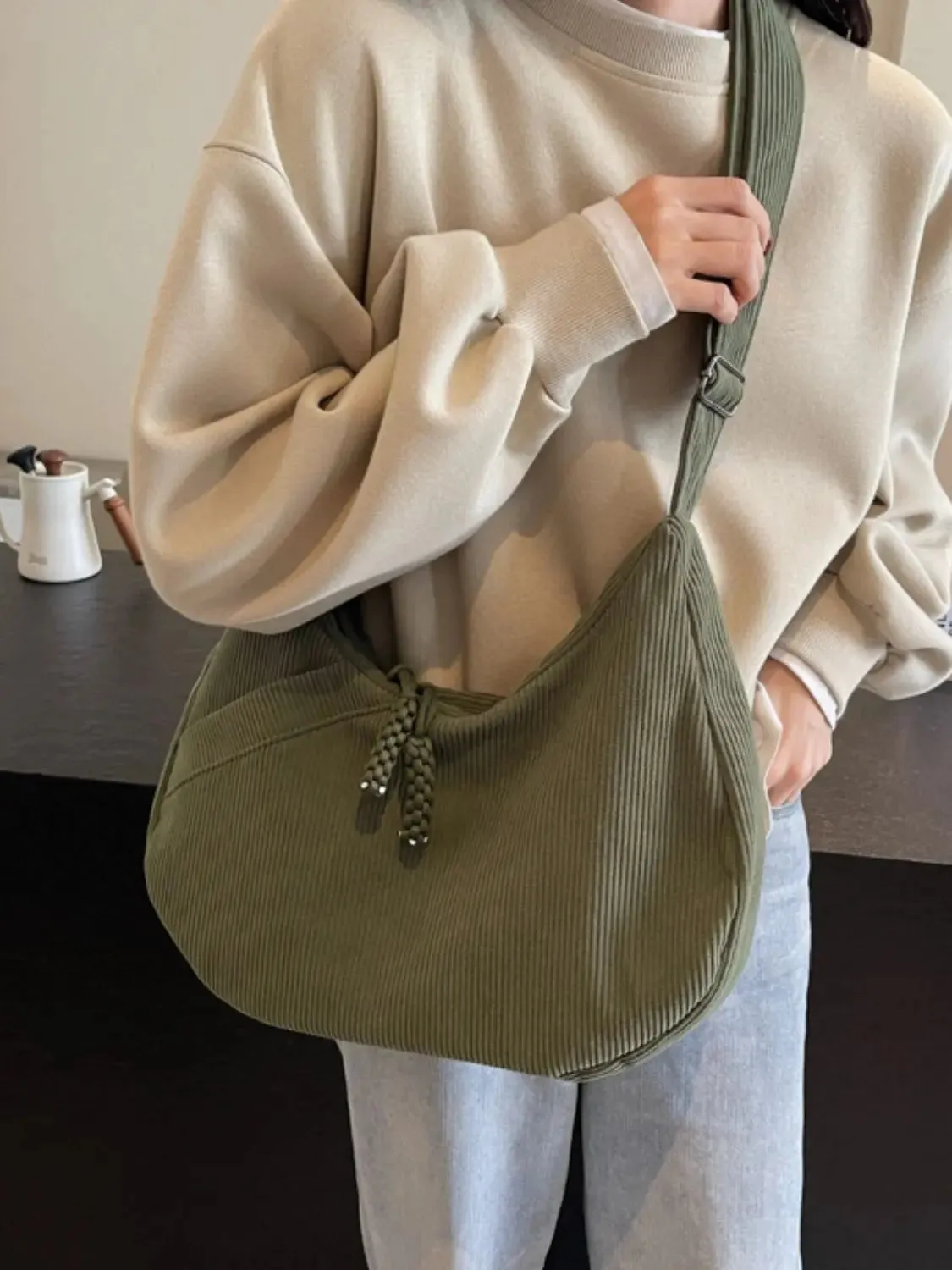 'Ellie' Corduroy Ribbed Shoulder Bag