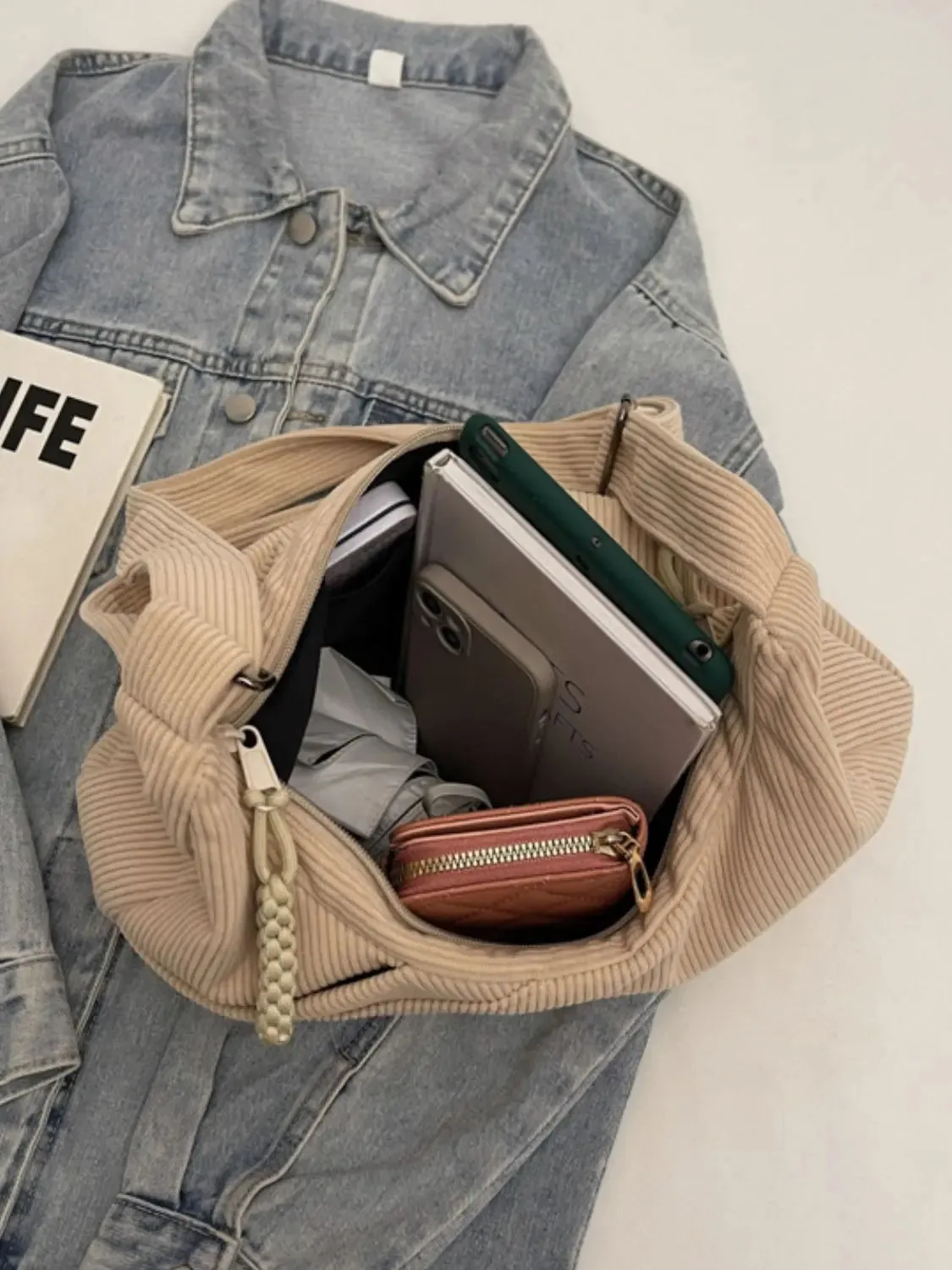 'Ellie' Corduroy Ribbed Shoulder Bag