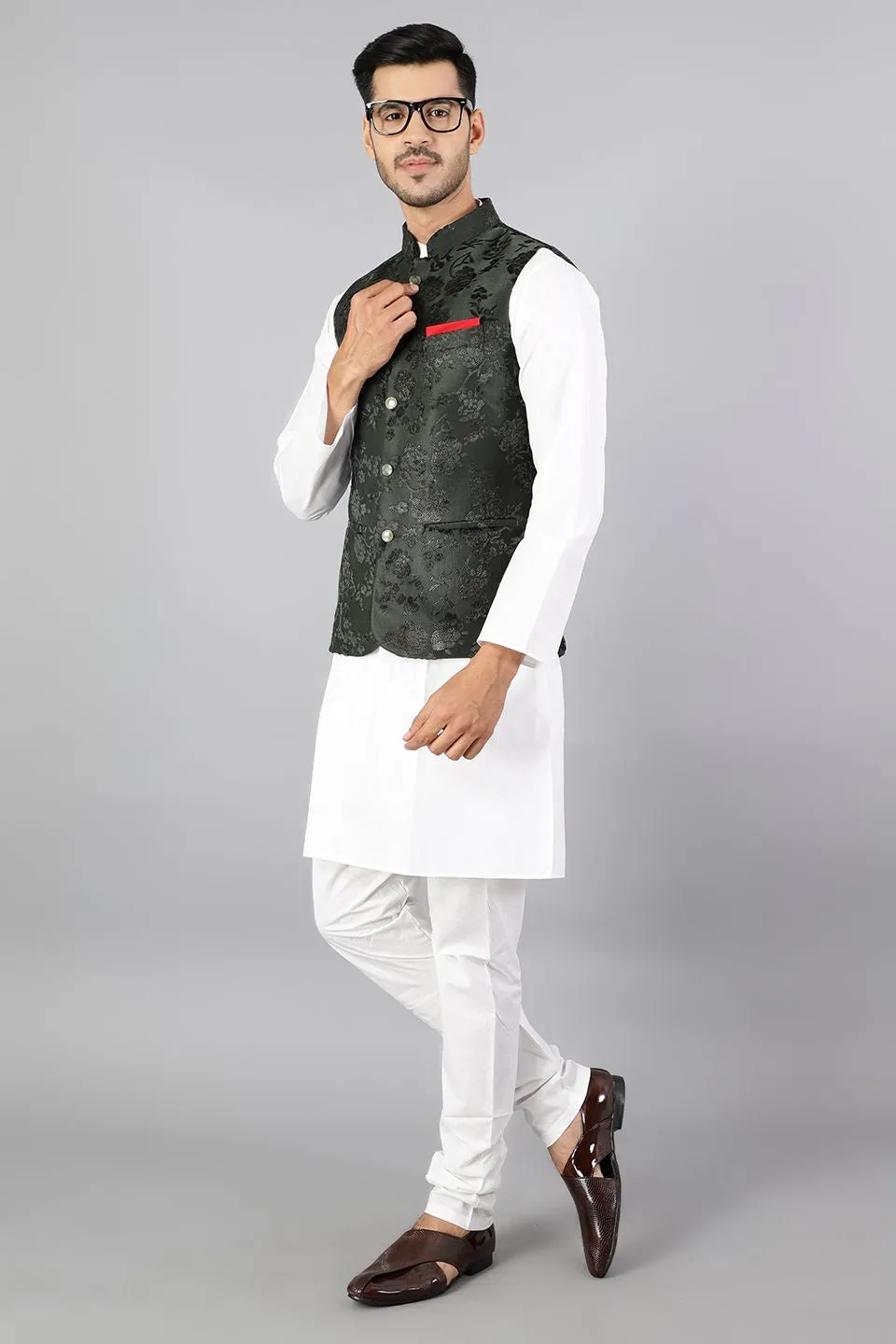 Emroidered Velvet Green Modi Nehru Jacket