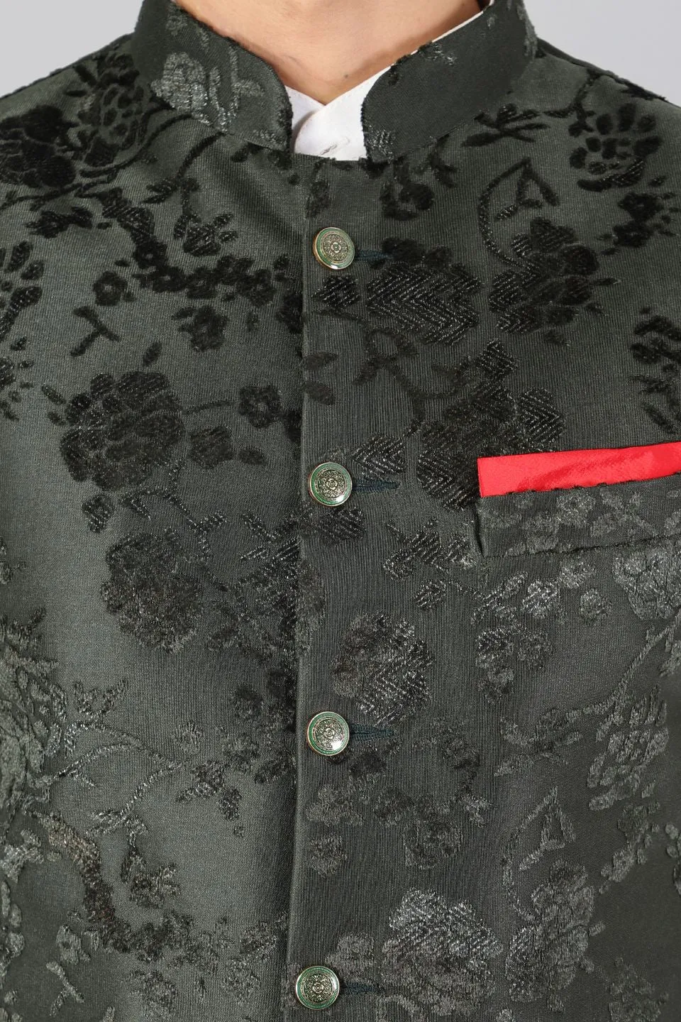 Emroidered Velvet Green Modi Nehru Jacket