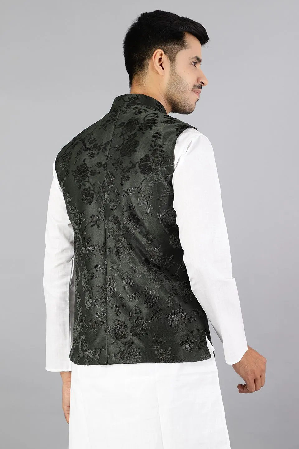 Emroidered Velvet Green Modi Nehru Jacket