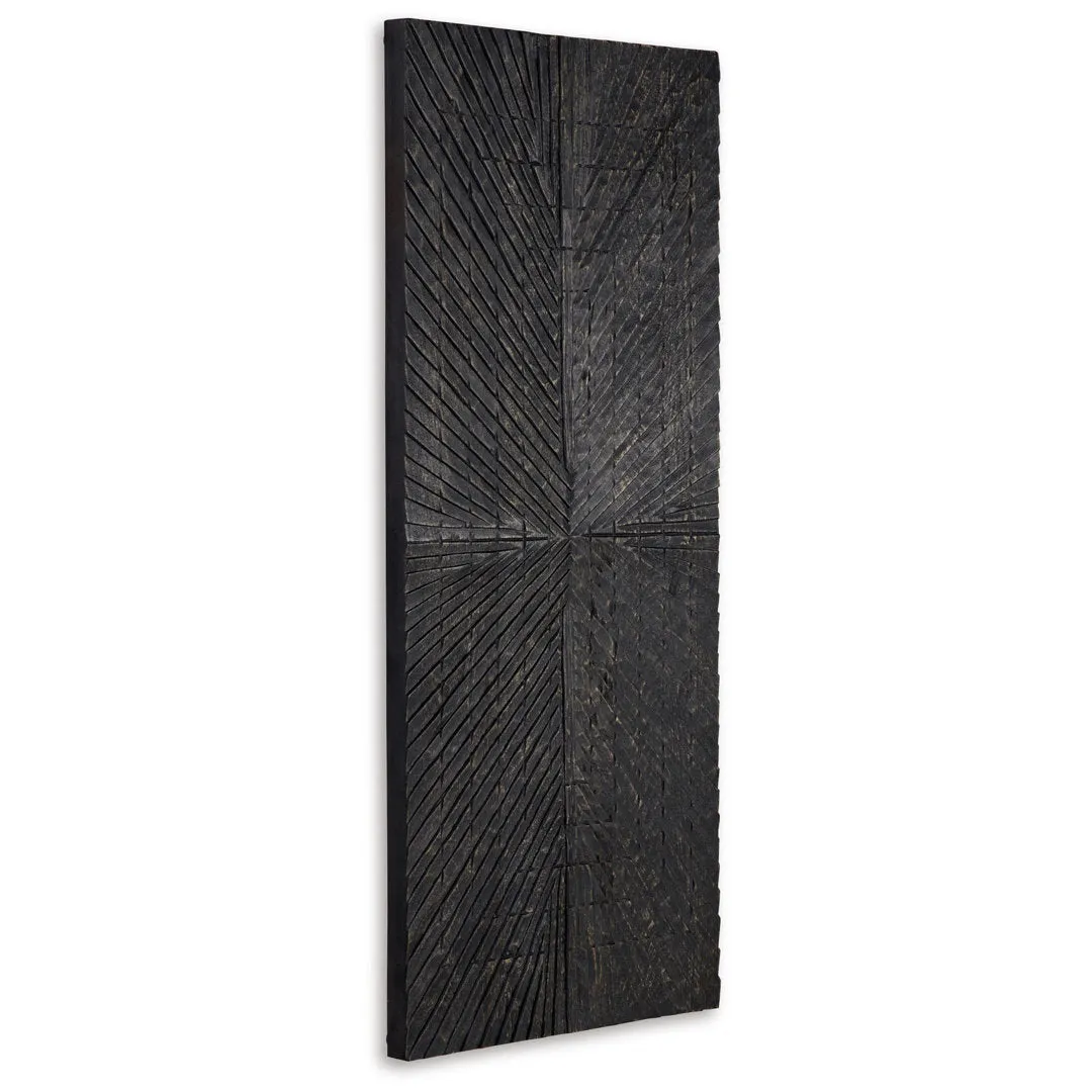 Ernest Wall Decor, Carved Sunburst Design, Wood Panel Benjara Color: Black