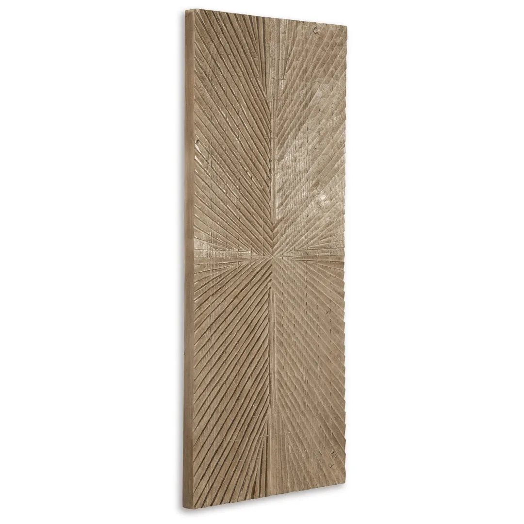 Ernest Wall Decor, Carved Sunburst Design, Wood Panel Benjara Color: Brown