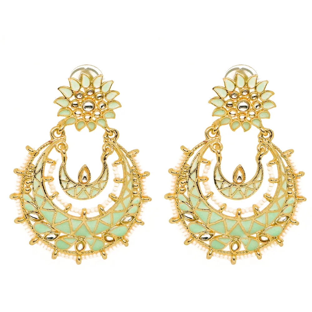 Eshana Light Green Golden Chandbali Earrings