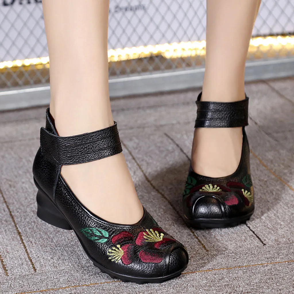 Ethnic Style Flower Embroidered Retro Heels