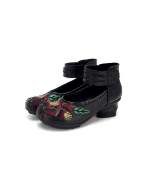 Ethnic Style Flower Embroidered Retro Heels