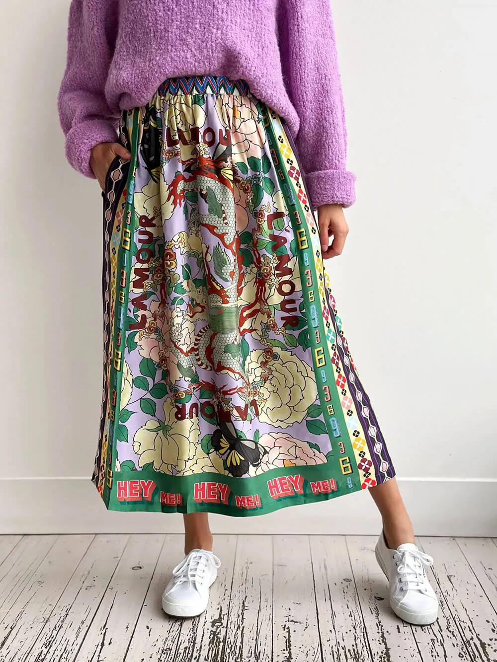 Ethnic Style Personalized Graffiti Graceful Casual Satin Print Skirt