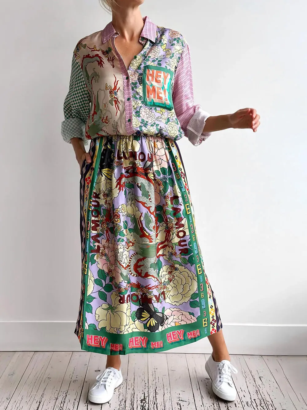 Ethnic Style Personalized Graffiti Graceful Casual Satin Print Skirt