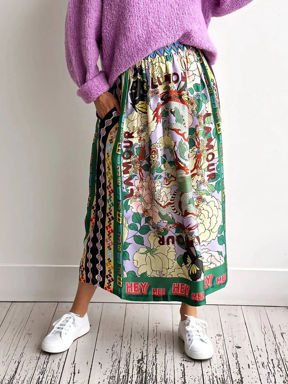 Ethnic Style Personalized Graffiti Graceful Casual Satin Print Skirt