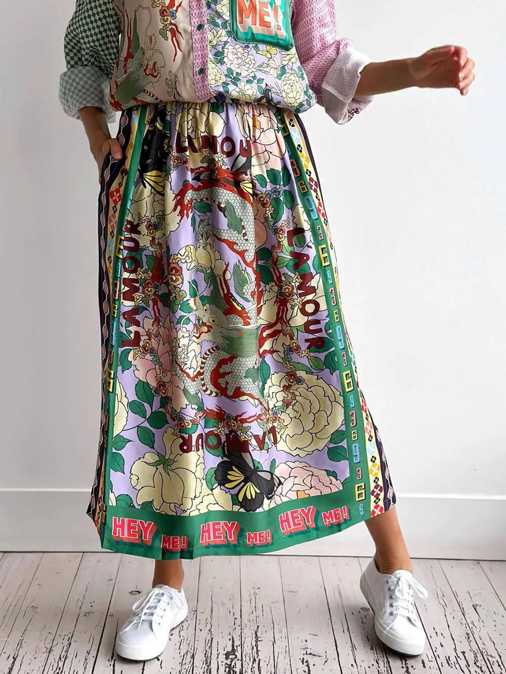 Ethnic Style Personalized Graffiti Graceful Casual Satin Print Skirt