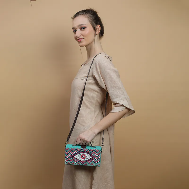 Evil Eye Full Embroidery Jute Bag