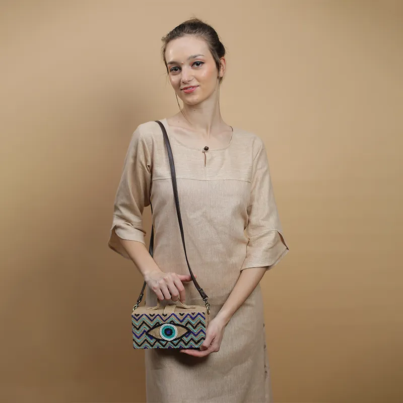 Evil Eye Full Embroidery Jute Bag