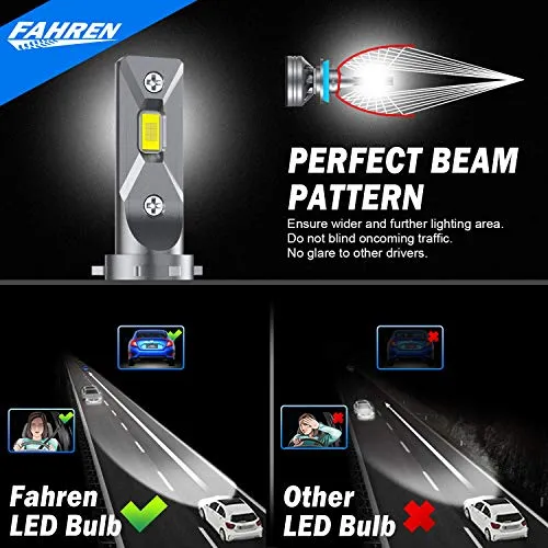 Fahren H11/H9/H8 LED Headlight Bulbs, 60W 14000 Lumens Super Bright LED Headlights Conversion Kit 6500K Cool White IP68 Waterproof, Pack of 2