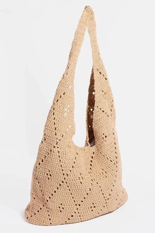 Fame Diamond Crochet Knit Hobo Shoulder Bag