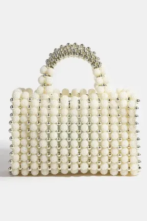 Fame Metallic and Pearl Cluster Beaded Handbag