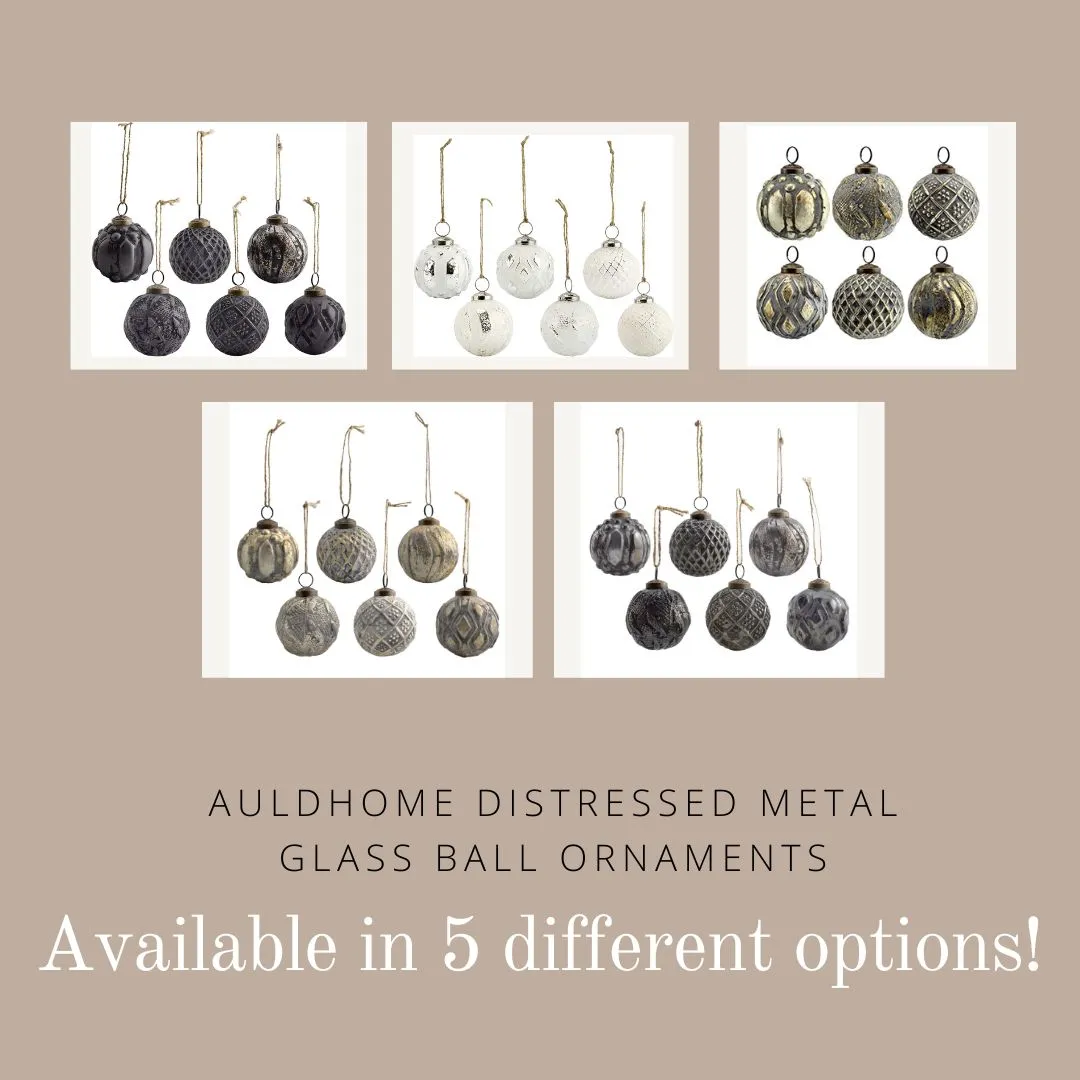 Farmhouse Ball Ornaments (Charcoal, Case of 12)