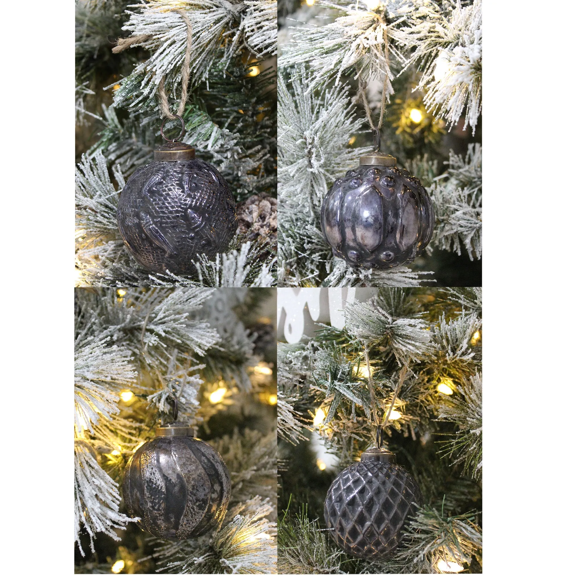 Farmhouse Ball Ornaments (Charcoal, Case of 12)