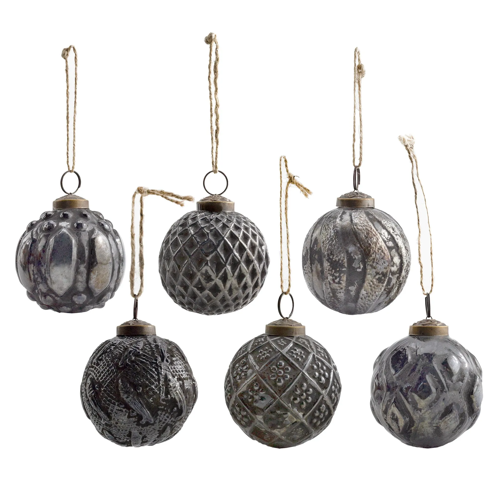 Farmhouse Ball Ornaments (Charcoal, Case of 12)