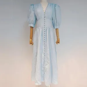 Fashion Desiger 2022 Spring Summer Long Dress Women Single Breasted