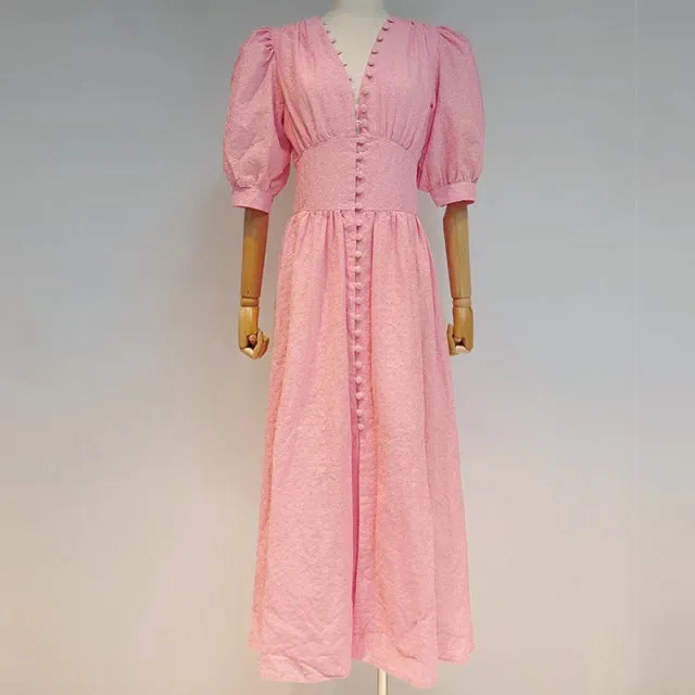 Fashion Desiger 2022 Spring Summer Long Dress Women Single Breasted