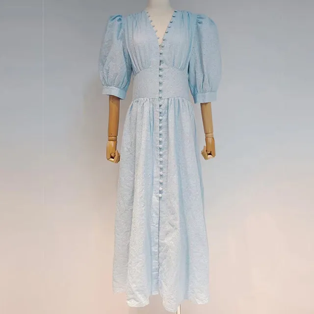Fashion Desiger 2022 Spring Summer Long Dress Women Single Breasted