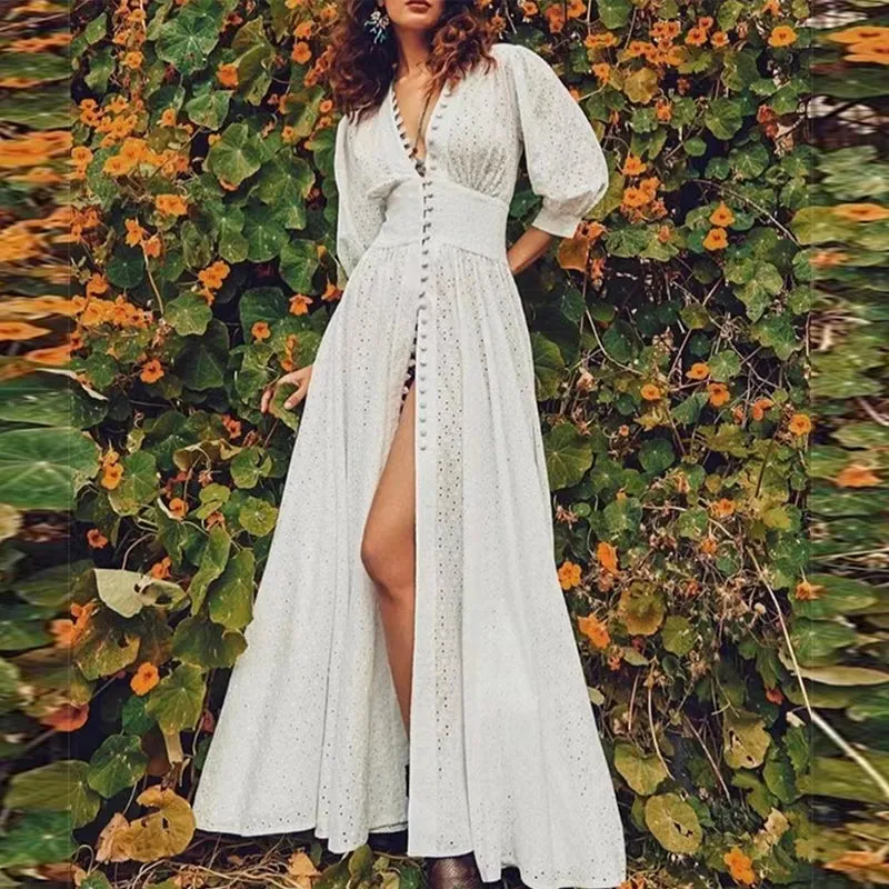 Fashion Desiger 2022 Spring Summer Long Dress Women Single Breasted