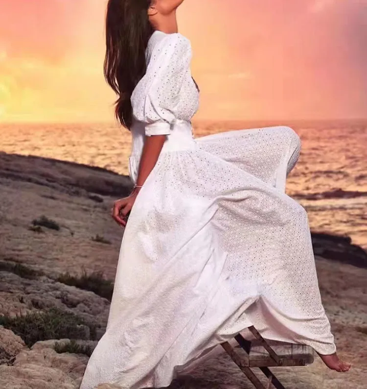 Fashion Desiger 2022 Spring Summer Long Dress Women Single Breasted