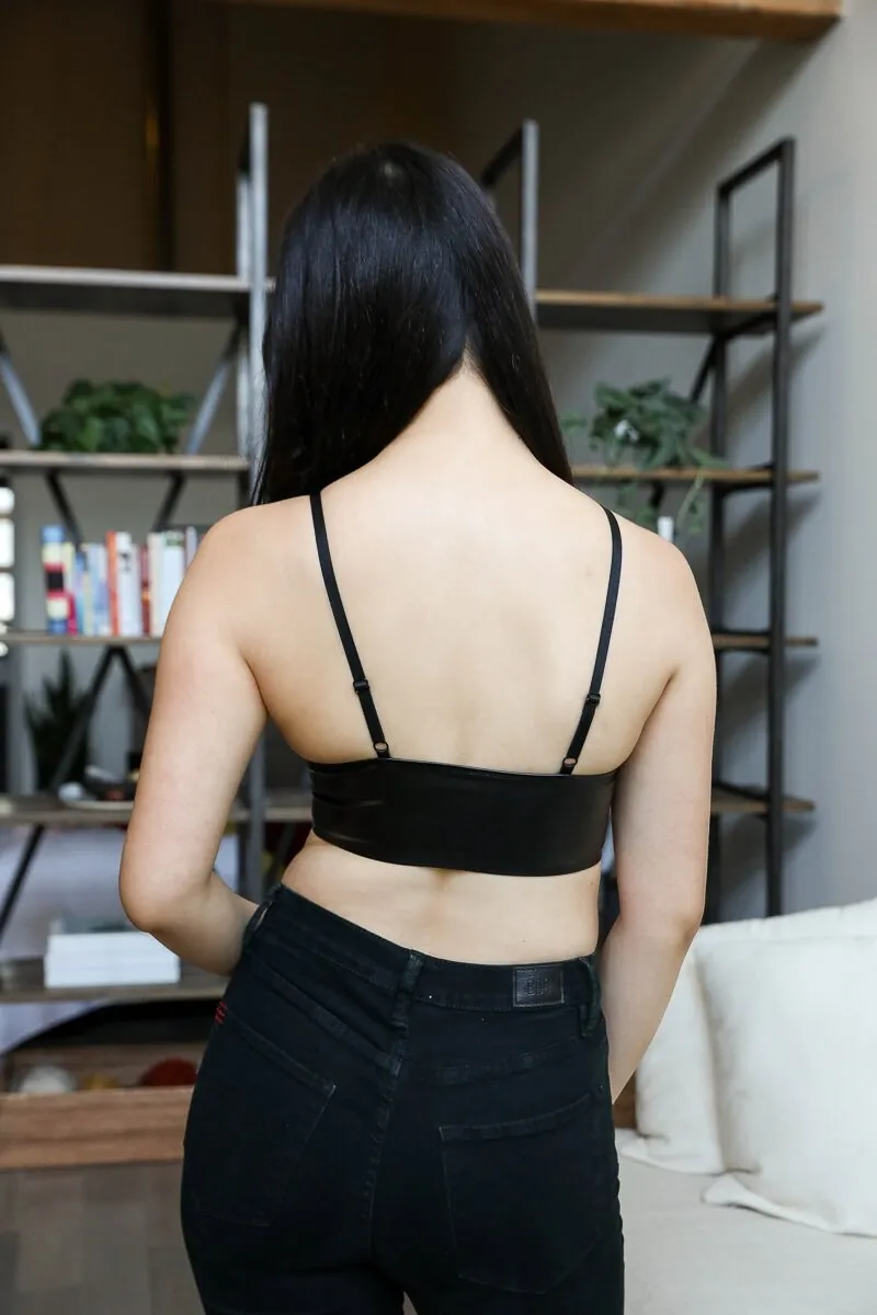 Faux Leather Long Line Bralette