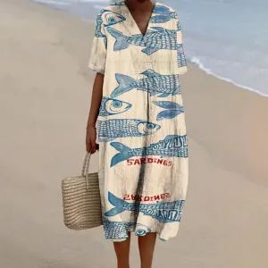 Fish Print Beach Dress  Lover  Wears Beach Vacation Long Dress