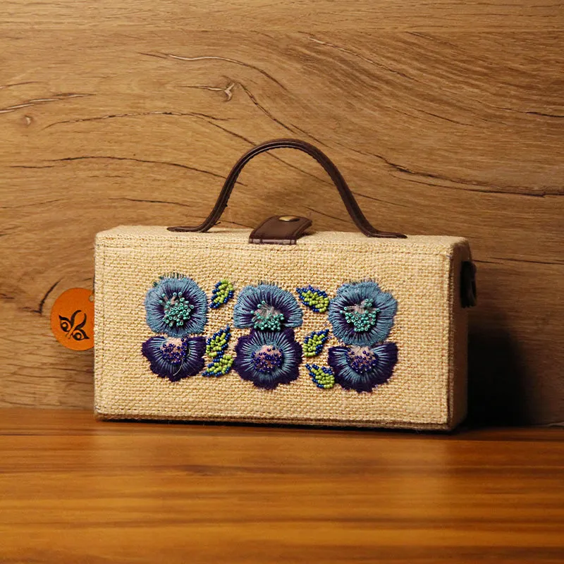 Floral Hand Embroidered clutch bag (jute bag)