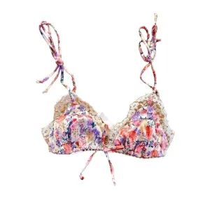 For Love &amp; Lemons - Gardenia Floral &amp; Lace Trim Bralette in Purple Pink &amp; Cream