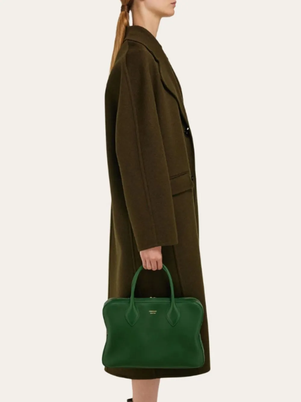 Forest Green Calfskin Leather Top Handle Bag