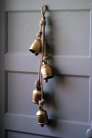 Four Rustic Iron Hanging Bells with Rope (Pack of 2)