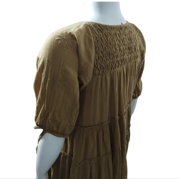 Free People Celestial Skies Embroidered Midi Bohemian Distressed Dress size S