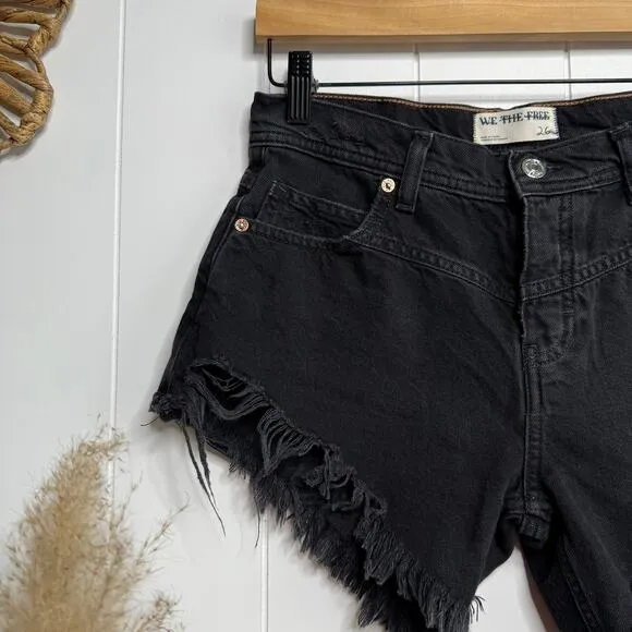 Free People denim shorts 24 hi-low boho festival black