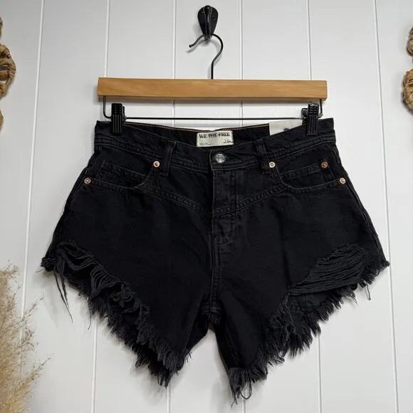 Free People denim shorts 24 hi-low boho festival black