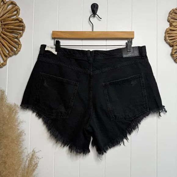 Free People denim shorts 33 hi-low boho festival black