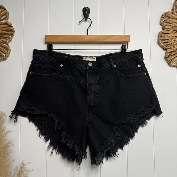 Free People denim shorts 33 hi-low boho festival black